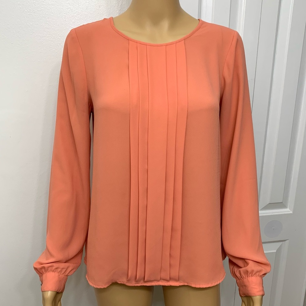 Forever 21 Peach Pleated Long Sleeve Top Blouse Women’s Size S
